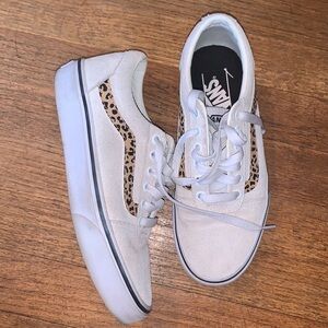 Cream and leopard print suede vans